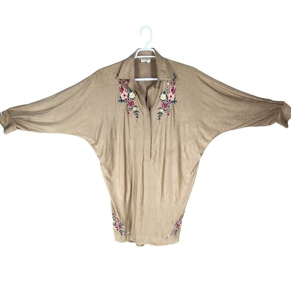 Umgee Women L Embroidered Tunic Vegan Suede Dress Western Cowgirl Lagenlook Boho - Picture 4 of 16